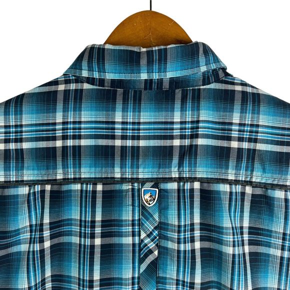 Kuhl Eluxur Shirt Men's Large Blue Plaid Short Sleeve Button Up Outdoor Hiking - Picture 4 of 7